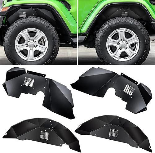 Miniatura 8 de Juego de guardabarros interior delantero y trasero de aluminio, patrón de moda compatible con Jeep Wrangler JK JKU Unlimited 2007-2018, color negro