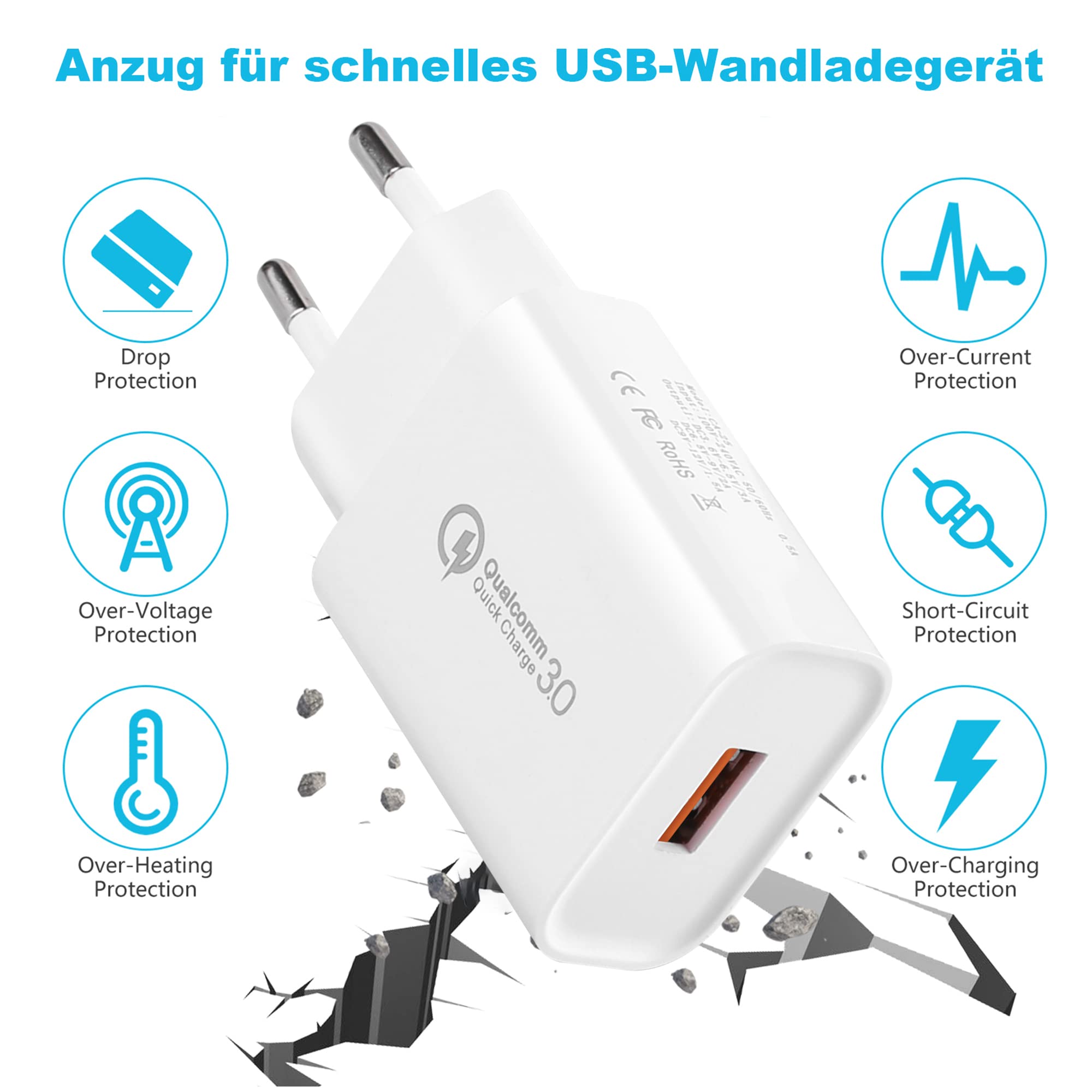 4 Pezzi Caricatore USB, 18W Carica Rapida 3.0 Caricatore Rapido per Samsung Galaxy S23 S22 S21 S20 FE S10 S9 S8 S7 S6 A03 A13 A71 A51 A53 Z Flip3 Z Fold2 5G, Huawei, Xiaomi, Telefono Cellulare