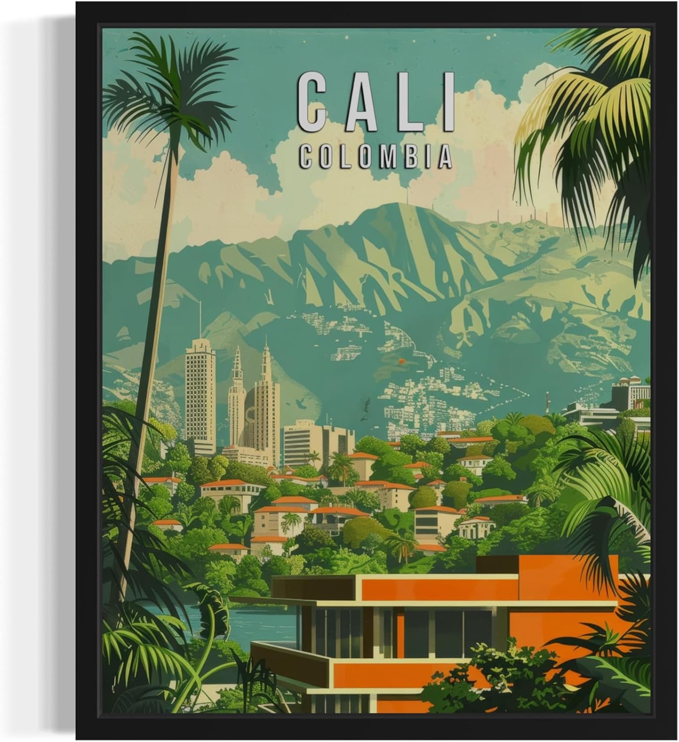 Cali Colombia Wall Art Poster Print, South America Landscape Retro Decor Travel Poster Vintage Artwork Painting Living Room and Bathroom Gallery A5 (Cali Colombia, 18 x 24 inches, Unframed)