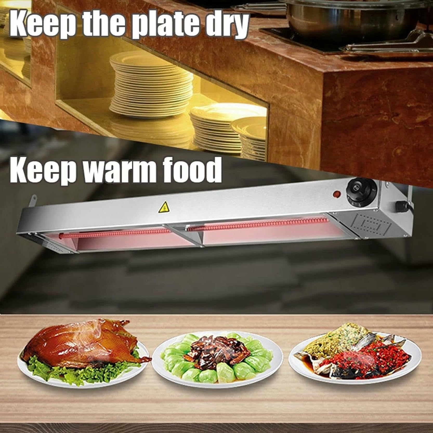 Lámpara for calentar alimentos profesional, lámpara for calentar alimentos colgante, calentador de bufé for calentar bistec, pollo frito, pizza, temperatura constante de 30-85 ℃, tubo de calentamiento
