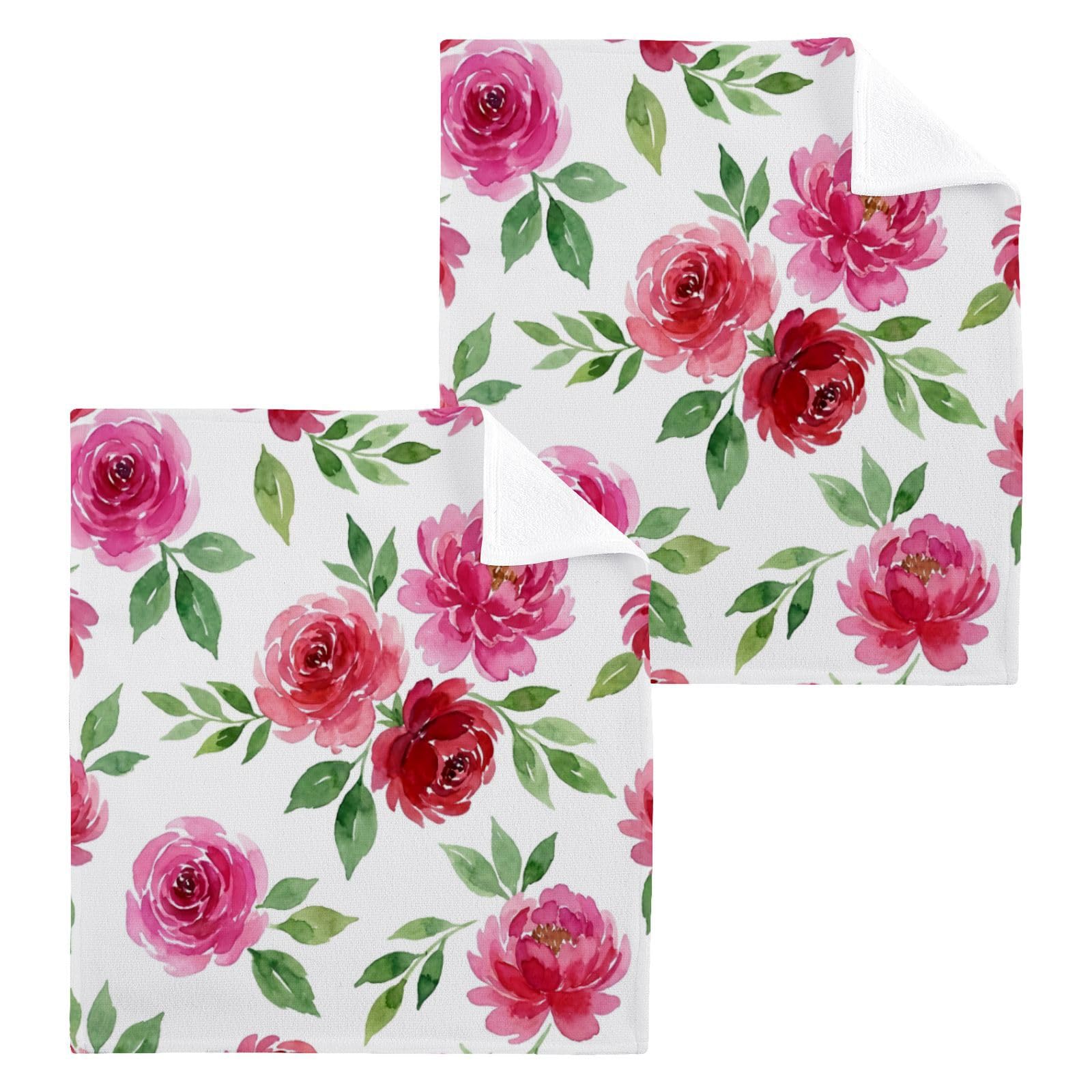 BOESI Magenta Peony Watercolor 12x12in Cotton Washcloth,Face Towel