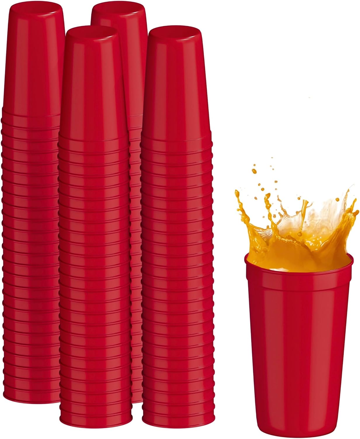 PartyPrints 100 Pack 22 oz Red Reusable Blank Plastic Cups, Colored Plastic Drinking Food-Grade Party Stackable Water Cups for Parties, Weddings, Events or DIY Projects