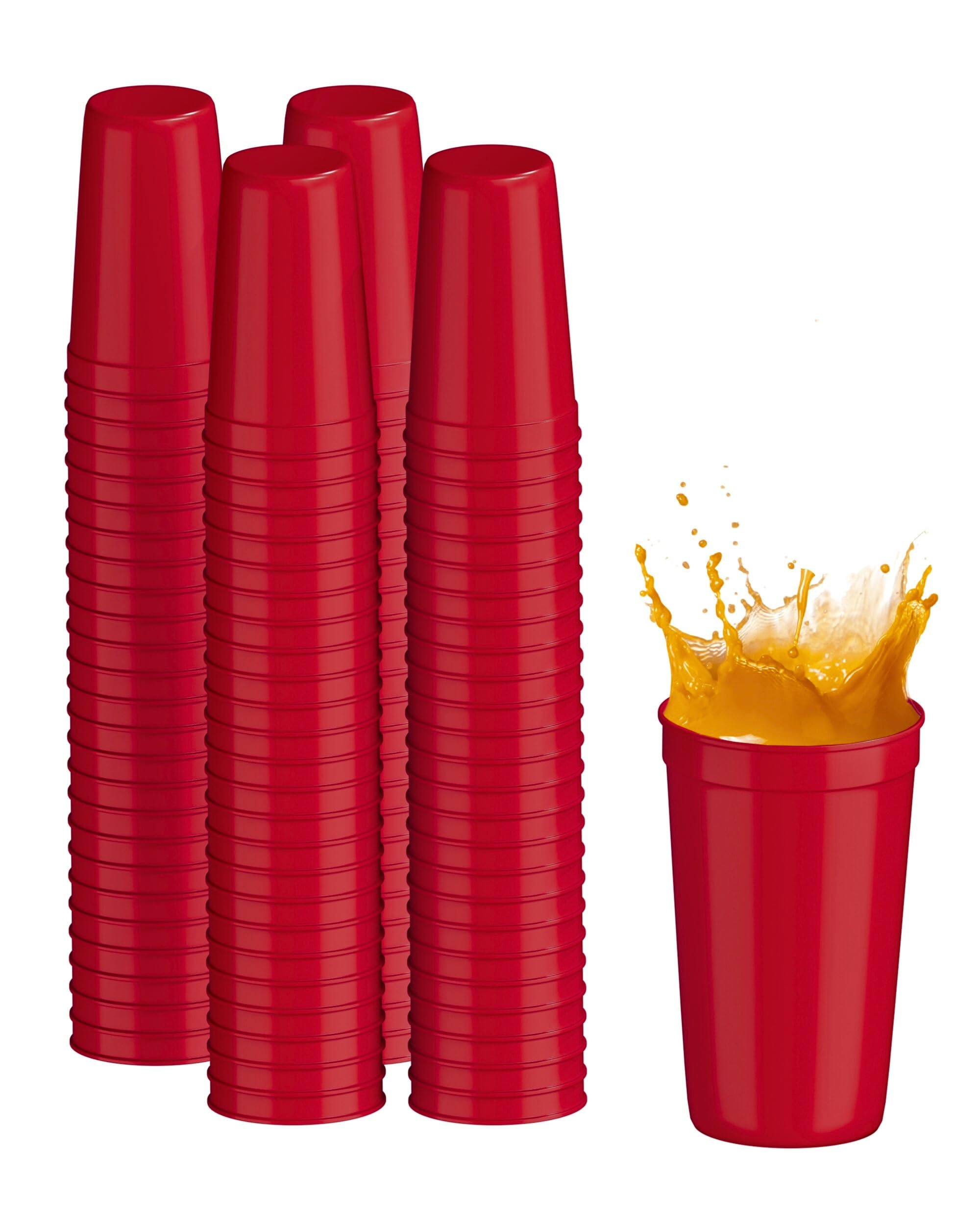 PartyPrints 100 Pack 22 oz Red Reusable Blank Plastic Cups, Colored Plastic Drinking Food-Grade Party Stackable Water Cups for Parties, Weddings,