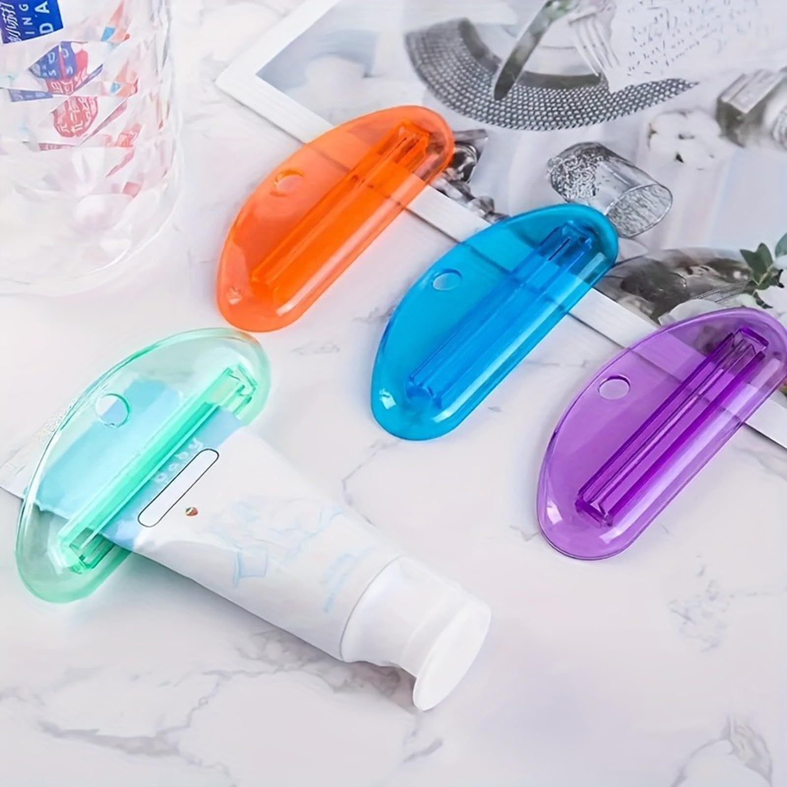 Lot de 4 presse-tubes de dentifrice, pinces à dentifrice, pinces à dentifrice, presse-tube multifonctionnel, pour dentifrice, nettoyant pour le visage, crème pour les mains, cosmétiques