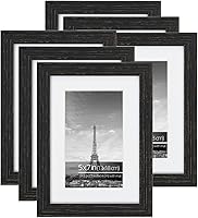 Vista 16 de Juego de collage de marcos de fotos de granja de 5 x 7, cepillo de alambre rústico negro texturizado, borde de madera texturizada, vidrio plexiglí