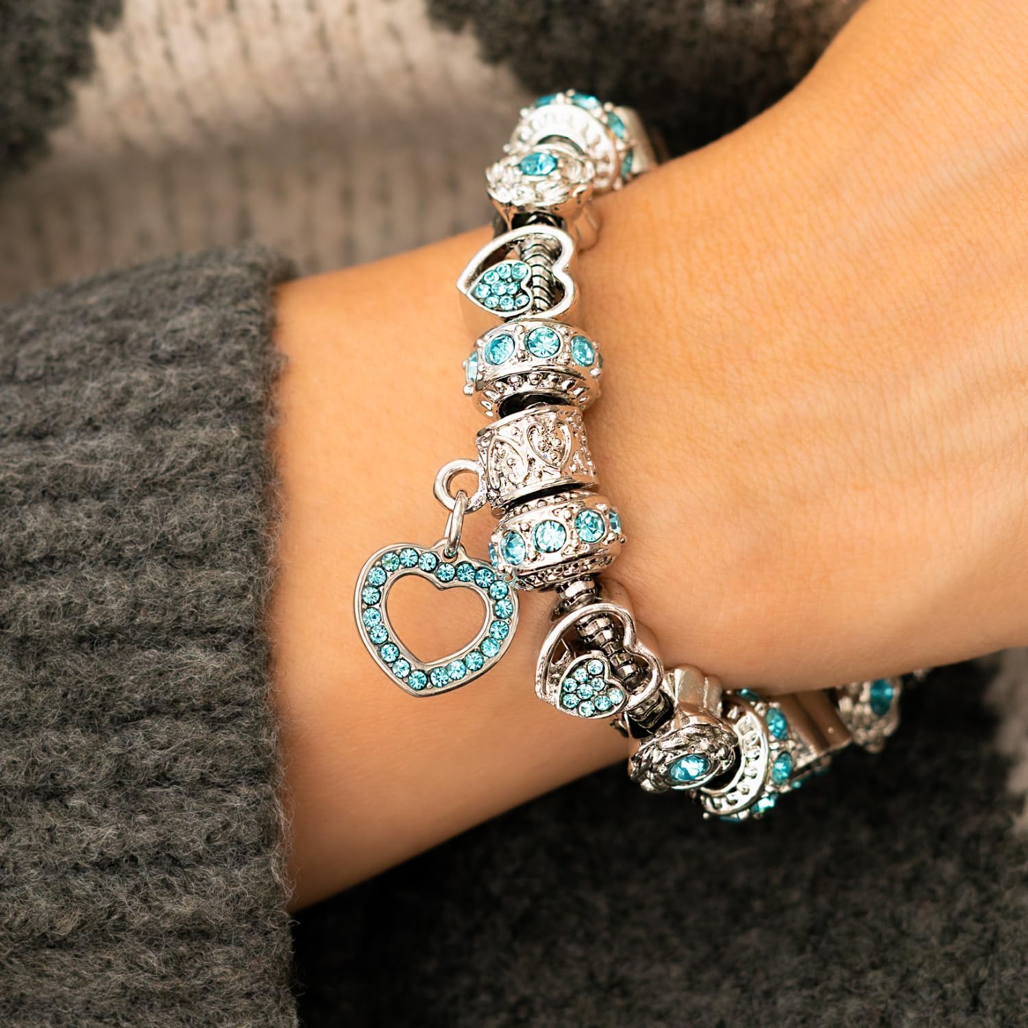 BELLA'S YARD Birthstone Bracelets, Gifts for her, Charm Bracelet for Women, 100% Stainless Steel, Water & Tarnish Resistant, Ideal Anniversary or Birthday Gift for Wife, Jewelry for Mom Girlfriend, 15 Charms Included - Adjustable, Includes Velvet Bag, Simulated Birthstone