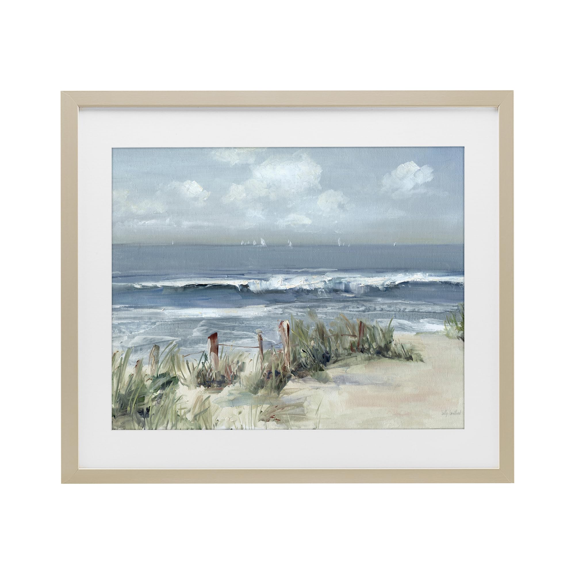 Stupell Industries Brushed Coastal Seascape with Waves, Clouds, and Serenity for Dining Room, 13 x 16 Inch Framed Matted Print Under Glass, by Sally Swatland, Made in USA Gift