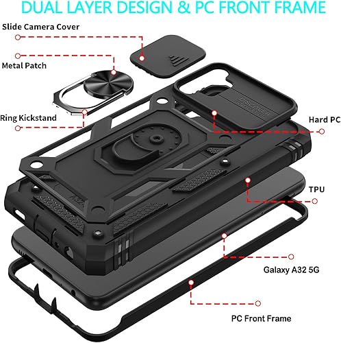 Miniatura 6 de Funda para Galaxy A32 5G, para Galaxy A32 con 3 protectores de pantalla de vidrio templado con soporte integrado + cubierta de cámara, carcasa