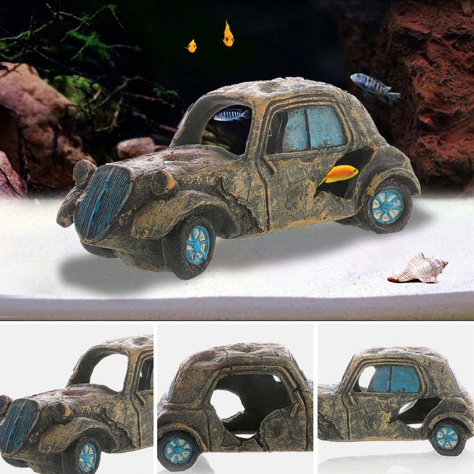 Aquariumdekoration, Harz-Wrack-Auto-Ornament, Fisch-Garnelen-Versteck, Höhle, Unterschlupf, kaputtes Fahrzeug, Haus, Aquarium, Landschaftsbau, 1 Stück, 05