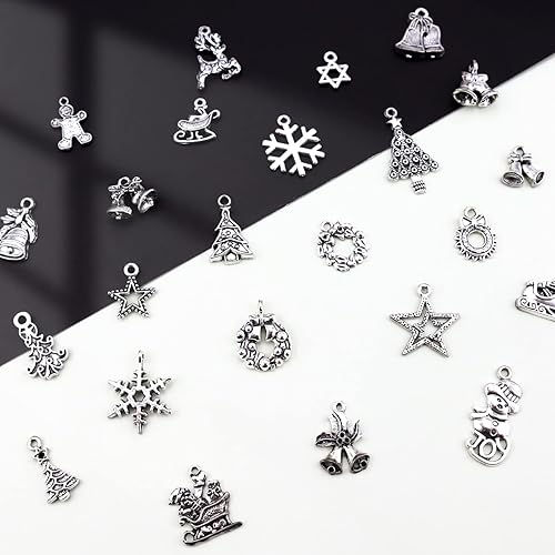 Miniatura 7 de JIALEEY Dijes de Navidad, Lotes al por mayor a granel Dijes de Navidad mezclados con colgantes de plata tibetana y metal para hacer joyas,