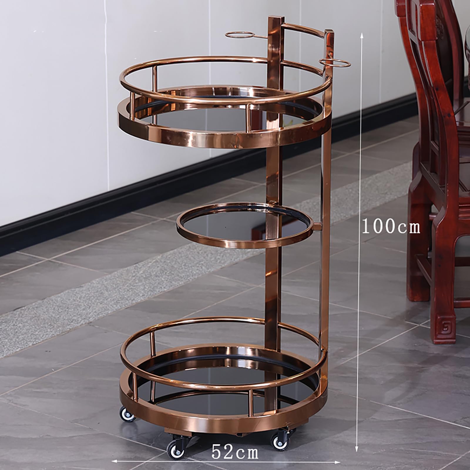 Carrito de servicio de acero inoxidable de 3 niveles con ruedas, carrito de metal con ruedas Ed Rolling Cart con 4 ruedas y frenos, ideal para cocina, dormitorio, sala de estar d h