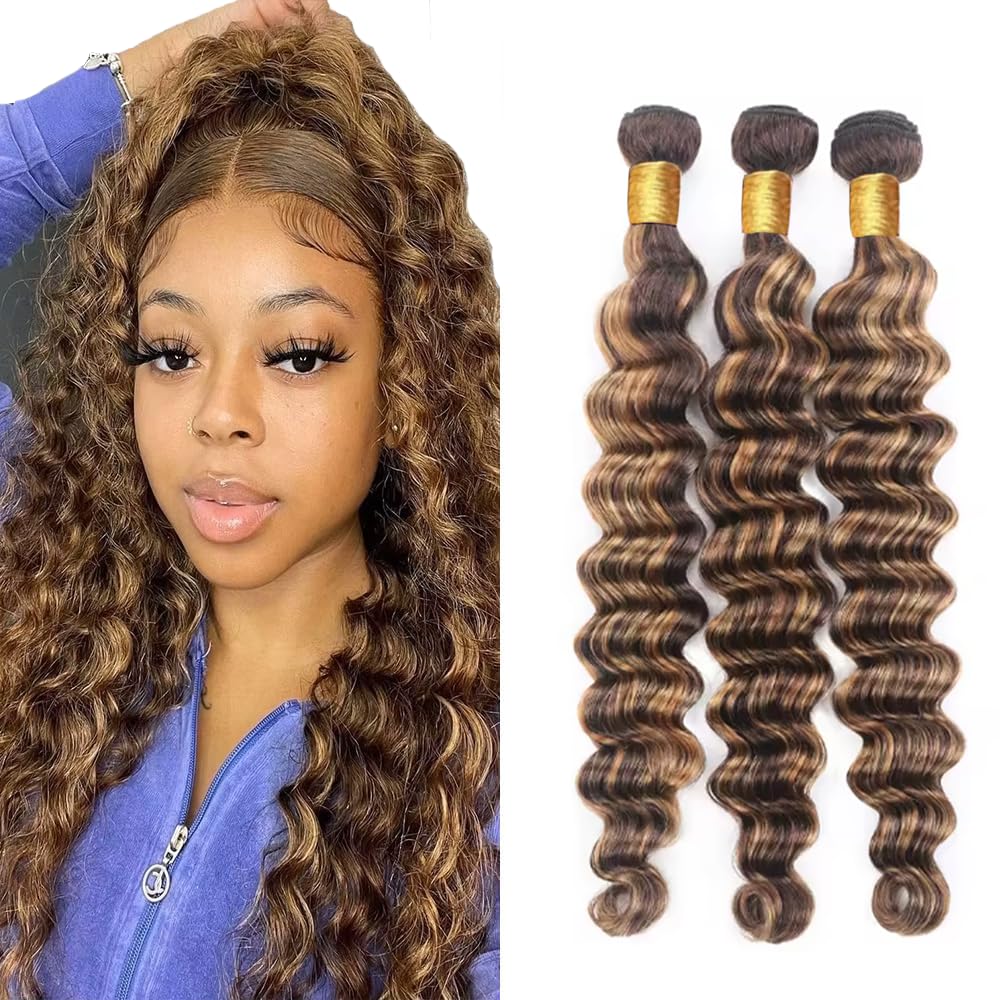 Hxxcoup Loose Wave Human Hair Bundles P4/27 Highlight Honey Blonde Color Unprocessed Knotless 3 Bundles Total 300g Quick Weave Human Hair Extensions 16 18 20 Inch