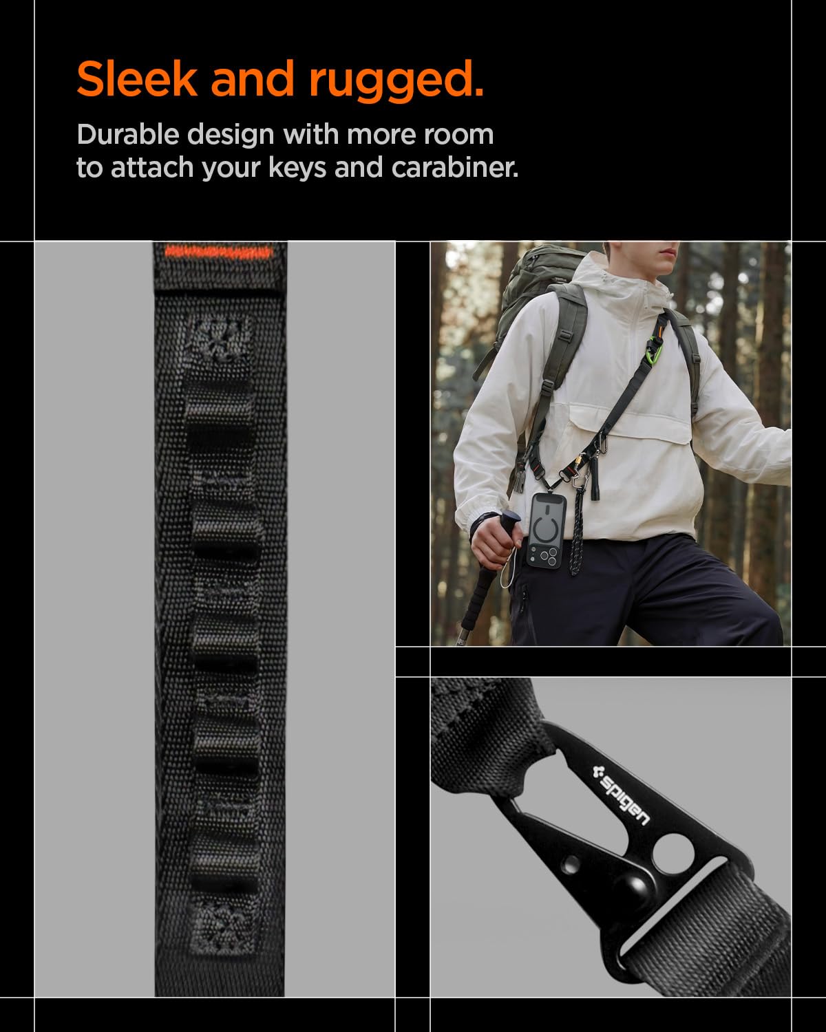 Spigen DA30M [Lanyard Magnetico 2-in-1 Staccabile] con Stile MOLLE – Compatibilità Universale, Tracolla e Cinturino da Polso Regolabili, Design Sicuro e Antifurto - Nero