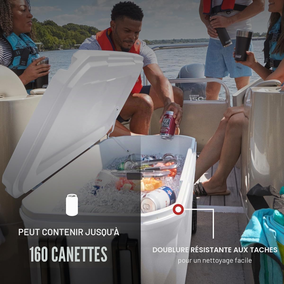 Coleman Glacière marine avec couvercle et corps entièrement isolés contre les UV, garde la glace pendant plus de 3 jours, idéale pour le bateau et la pêche, options de 52 qt/100 qt à roues/120 qt