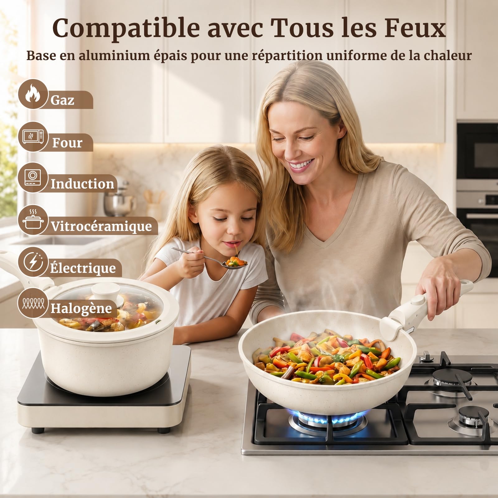 YASHE Batterie de cuisine 20 pièces, non toxique, sans PTFE ni PFAS | Batterie de Cuisine avec Poignée Amovible, Casseroles Empilables pour Induction, Gain de Place pour Camping-Car, Sans PFOA