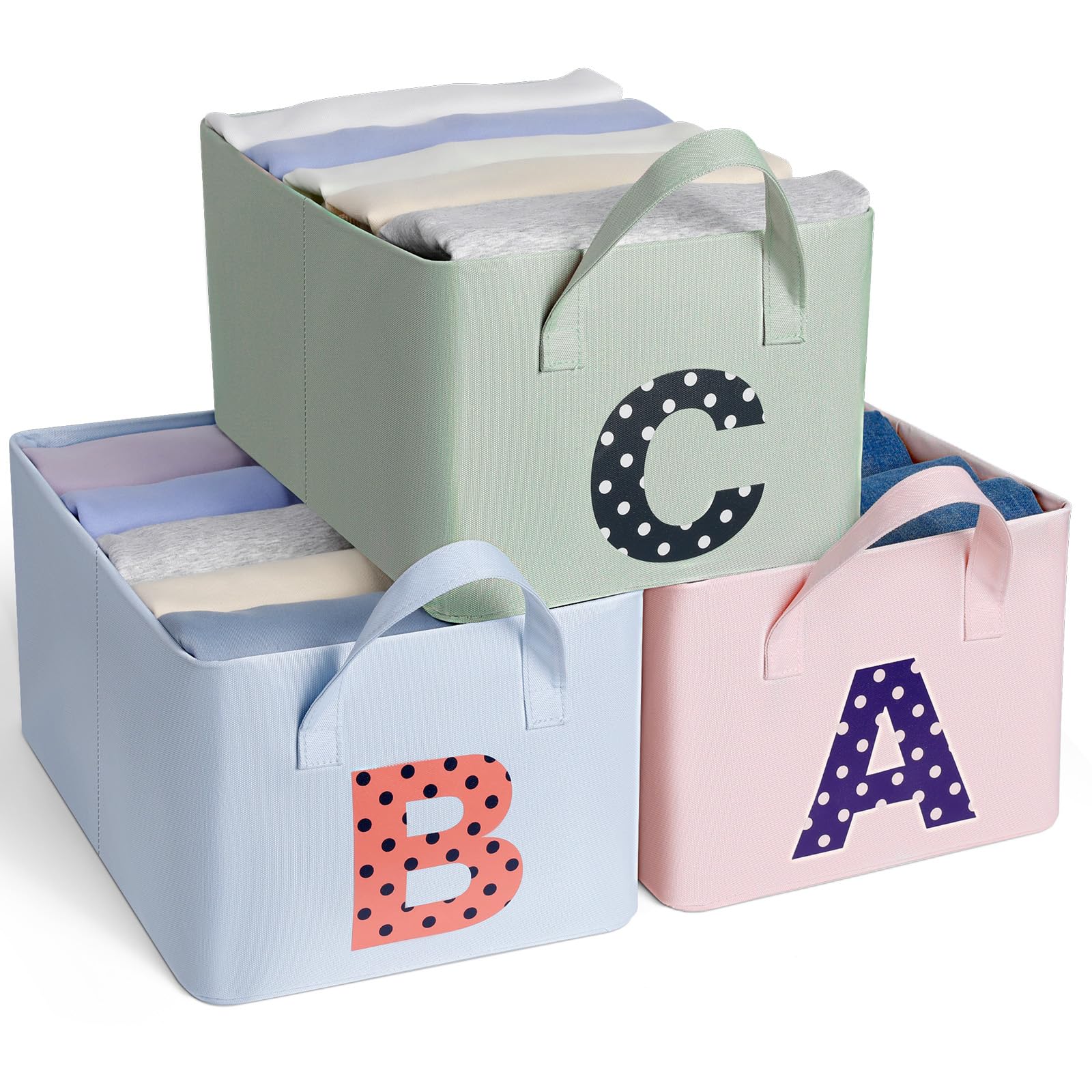 Cajas de Almacenaje Plegables,Juego de 3 Cajas Almacenaje Ropa Tela Oxford con Asas 40x30x19cm 23L,Organizador Apilable con Marco Metálico para Juguetes y Ropa Infantil,libros,Cosméticos
