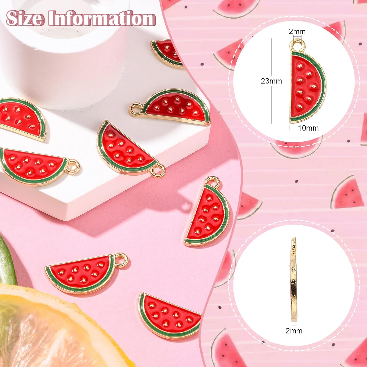DanLingJewelry 10Pcs Watermelon Slice Charms Alloy Enamel Watermelon Pendants with Loop Summer Fruit Charms for DIY Bracelets Necklaces Keychains Craft Accessories - Image 2
