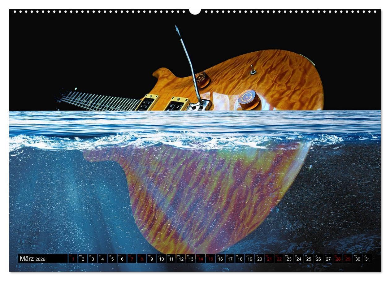 Gitarren im Wasser (hochwertiger Premium Wandkalender 2026 DIN A2 quer), Kunstdruck in Hochglanz: Fantastische, einzigartige Bilder von Gitarren im und unter Wasser (CALVENDO Kunst)