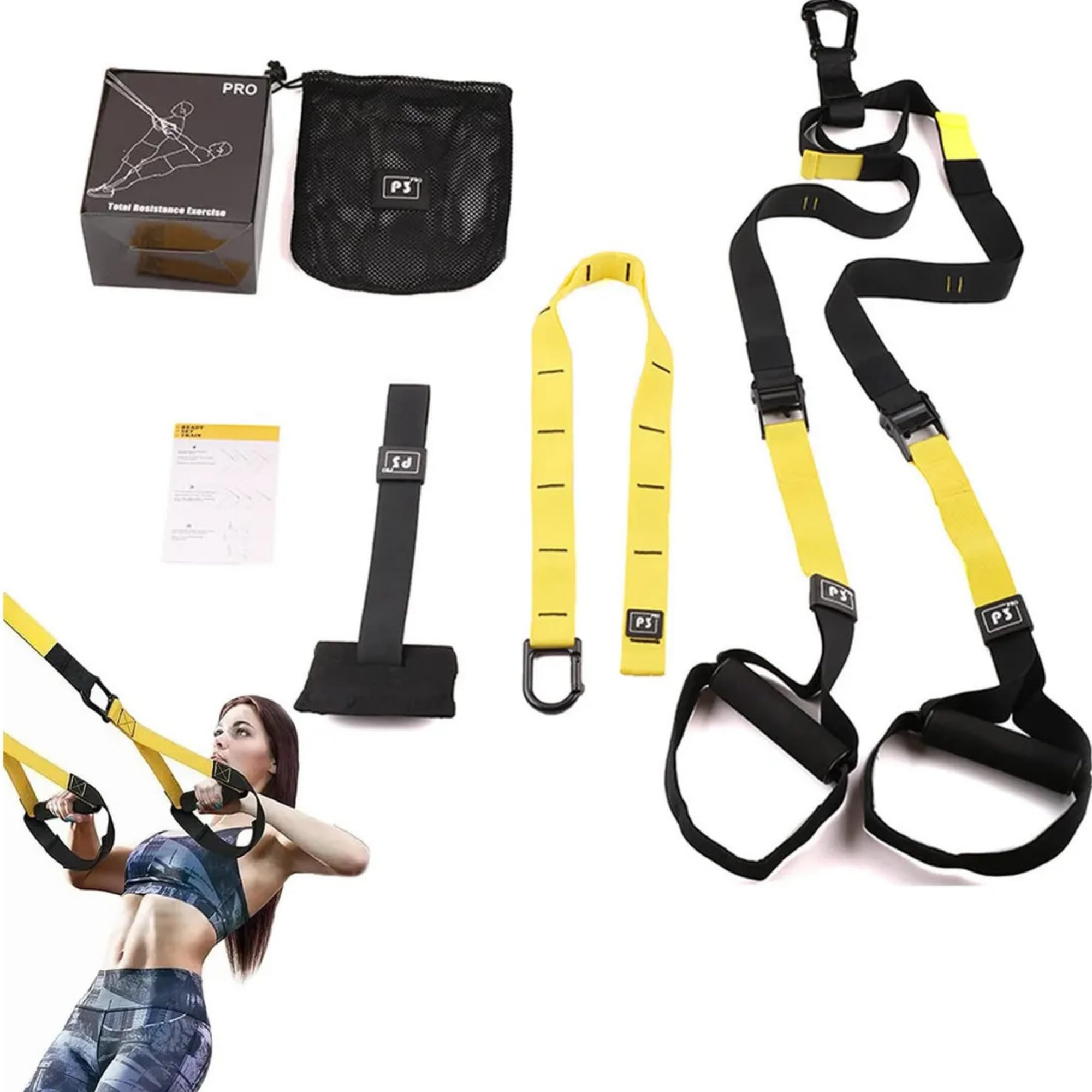 Sistema di Allenamento in Sospensione Kit Completo con Cinghie Regolabili Ancoraggio per Porta Borsa da Trasporto