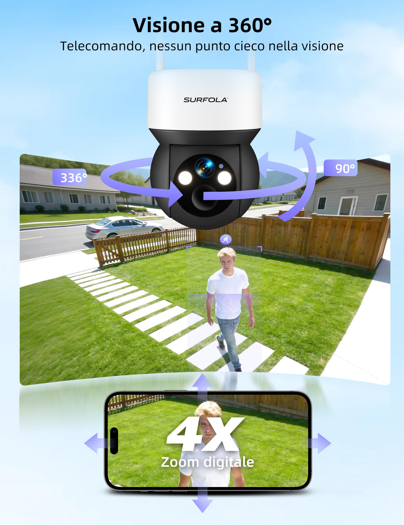 Surfola Fototrappola 4G, Telecamera Solare 2K da Esterno Senza Wi-Fi