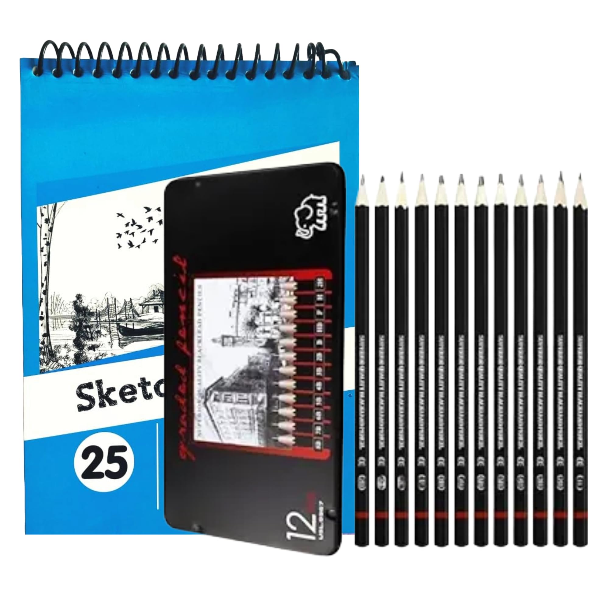 Corslet Sketch Pencils for Drawing | Professional Graphite for Art Drawing & Shading | for Sketching, Shading Pencils for Artists, for Illustration & Detail Work with A5 Sketch Book 25 Sheets