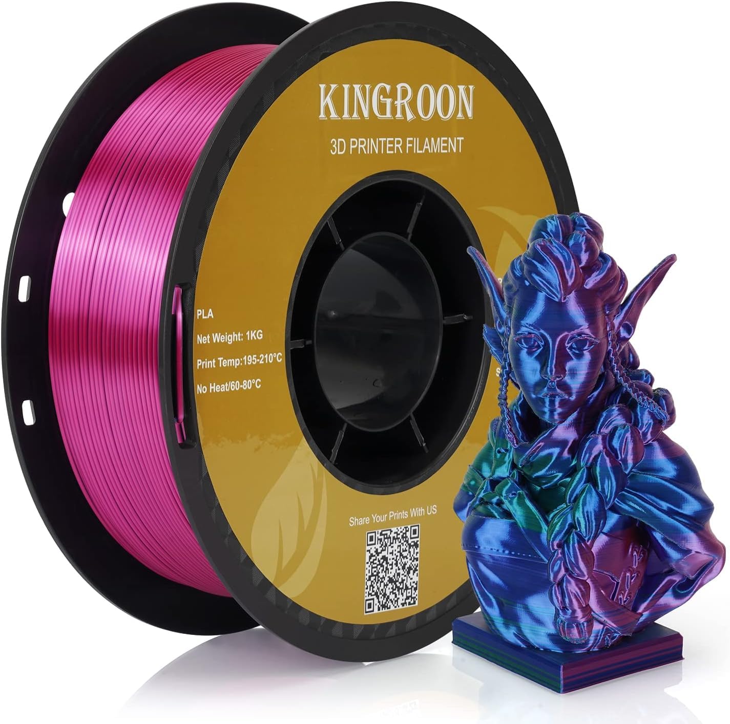 Tri Colour Silk PLA Filament, 3D Printer Filament PLA, 1.75mm PLA Filament Multi Color 3D Printer Filament, Dimensional Accuracy +/- 0.03 mm, 1kg Spool(2.2lbs), Red, Blue, Green