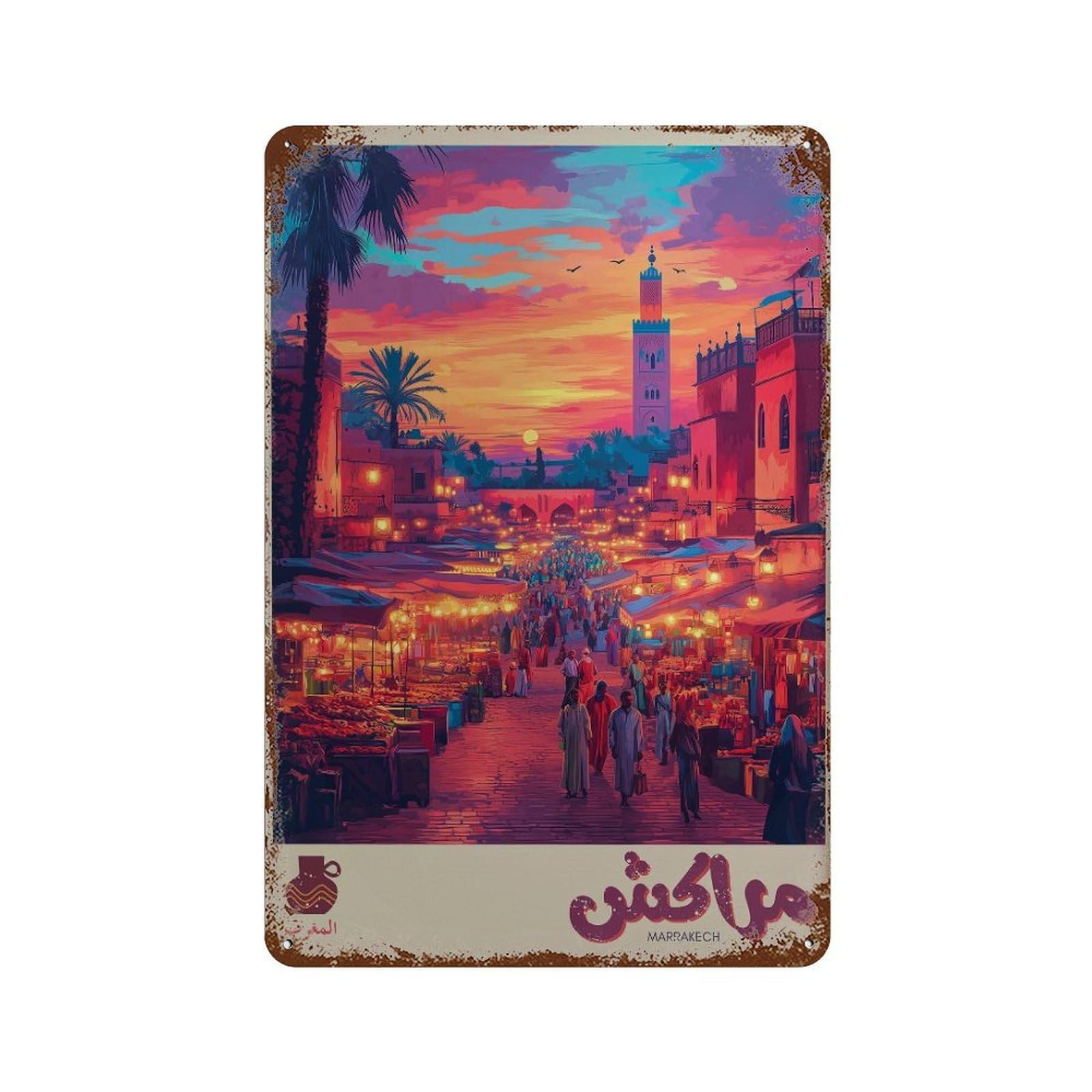 xiaoxiaoshen Marrakesh Travel Medina Morocco in Arabic Wall Decor Art Metal Tin Poster Modern Home Decor Art Home Bar Shop Decorations Vintage Sign 30x20cm