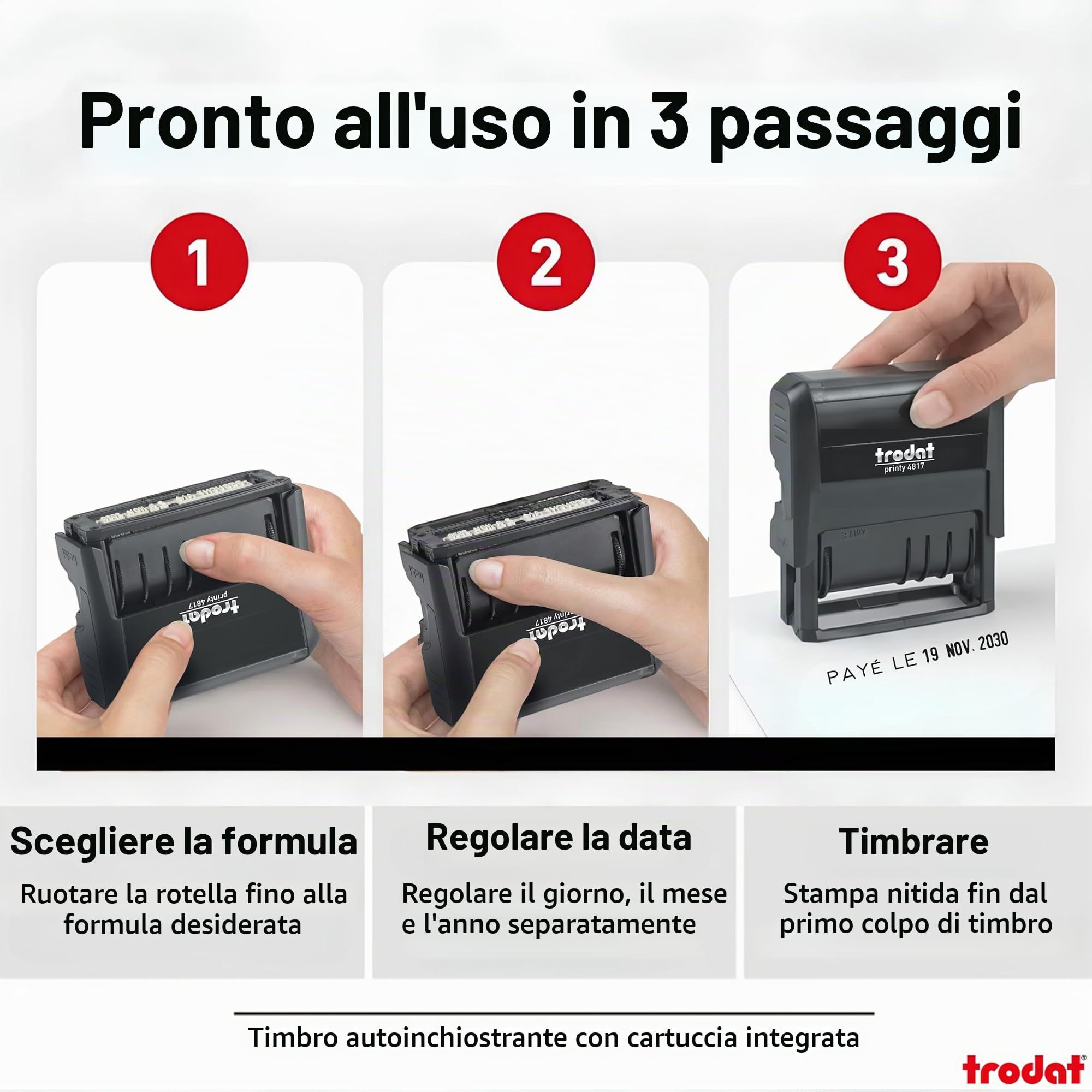 Trodat TS-120243 Printy 4817 - Timbro autoinchiostrante con datario, colore: nero