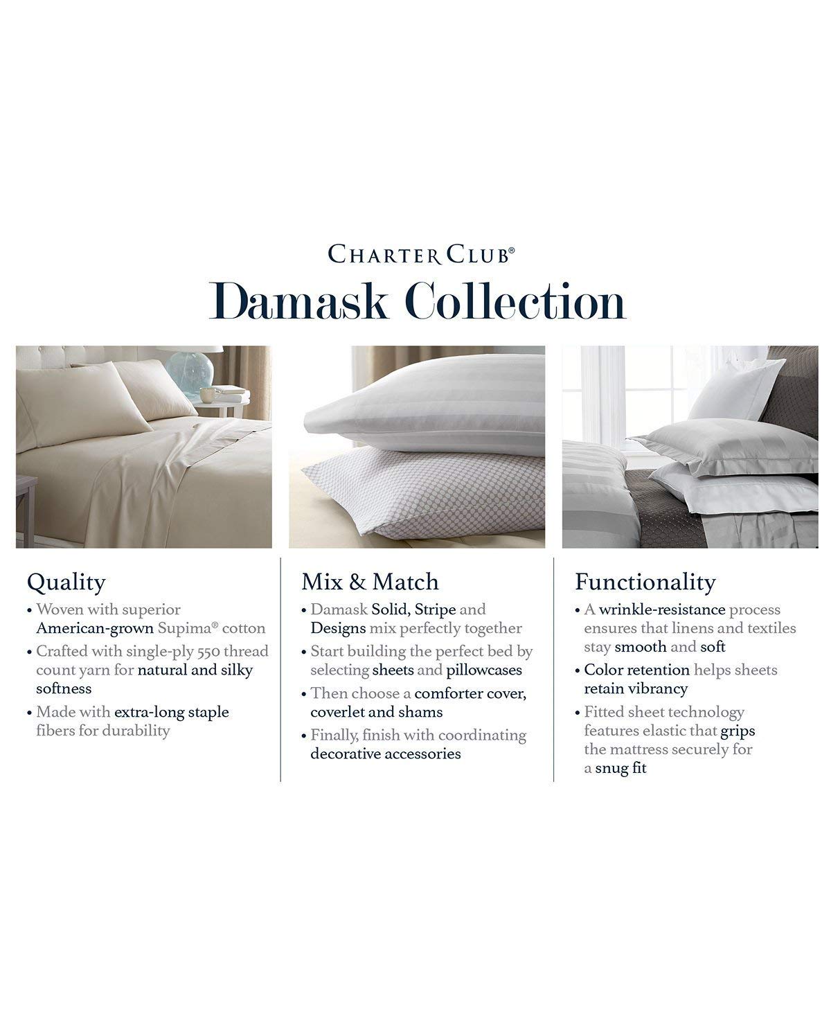 Amazon.com: Charter Club Damask Stripe 550 Thread Count Supima