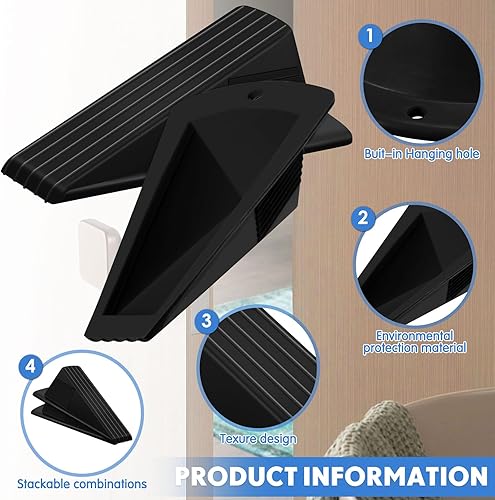 Miniatura 3 de 4 topes de puerta gigantes para piso, resistentes, apilables, de caucho TPR, cuña de puerta grande de 2 pulgadas, para puerta de hotel, alfombra,