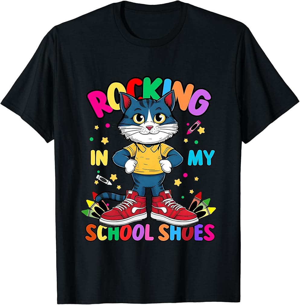 Cat Rocking In My School Shoes Funny Back To School Kids Tee T-Shirt