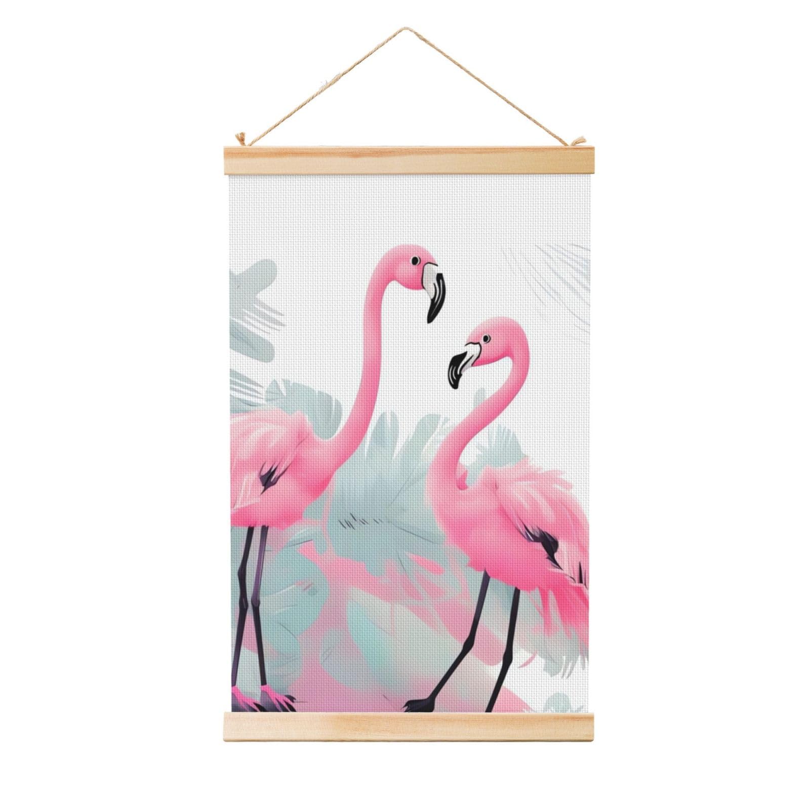 Love Flamingo Poster Wooden Shaft Hanging Poster Wall Hanging Banner Canvas Artwork with Wood Frames 12"x18" Modern Artwork Decor Ready to Hang Wall Art for Home Decor Scroll Painting