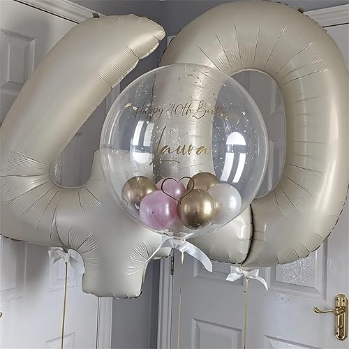 Miniatura 3 de Globos color crema de 40 pulgadas con números grandes del 0 al 9, globos autoinflables de helio con el número 0 de arena blanca para niños y niñas,