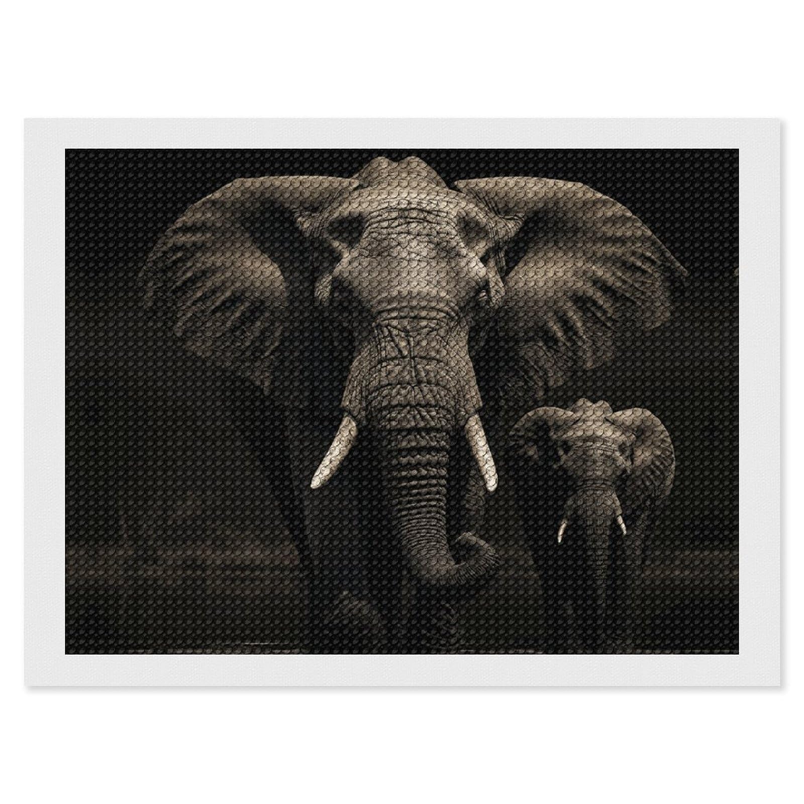 Elephant Black Diamond Art Kits for Adults, DIY 5D Diamonds Painting Kits for Beginner, Round Full Drill Diamond Dots Painting, 12"x16" Diamonds Pictures Gem Art and Crafts Wall Decor