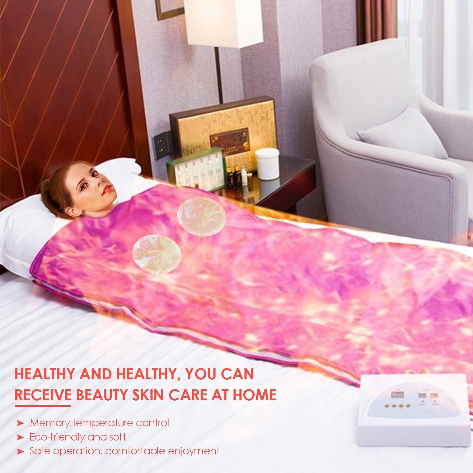 Coperta for sauna a infrarossi lontani aggiornata, coperta for termica digita estensibi, body shaper for for fitness dimagrante, Unità Benessere(Pink)