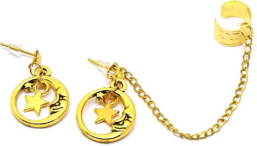 Miniatura 2 de Gold moon ear cuff Handmade celestial stars earrings fake cartilage cuffs half moon dangling ear wrap crescent boho Valentines jewellery gift