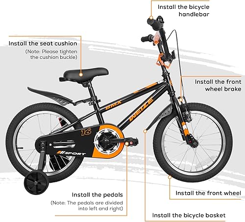 Miniatura 7 de WEIZE Bicicletas para niños, bicicleta de 16 a 20 pulgadas para niños, bicicleta estilo BMX para niños y niñas de 4 a 12 años, bicicleta para niños