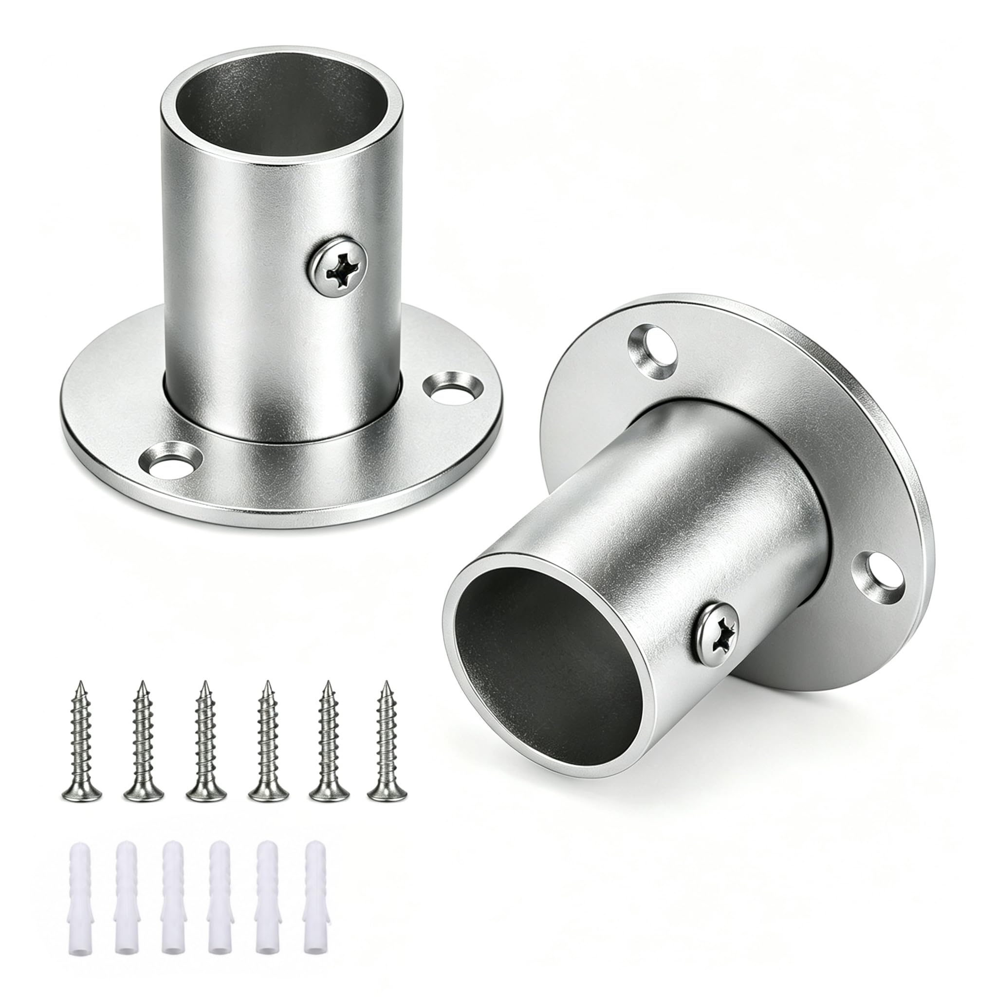 GUGUGO Wardrobe Rail Brackets 2 Pack, 22mm Silver Deep Socket Rod Holders