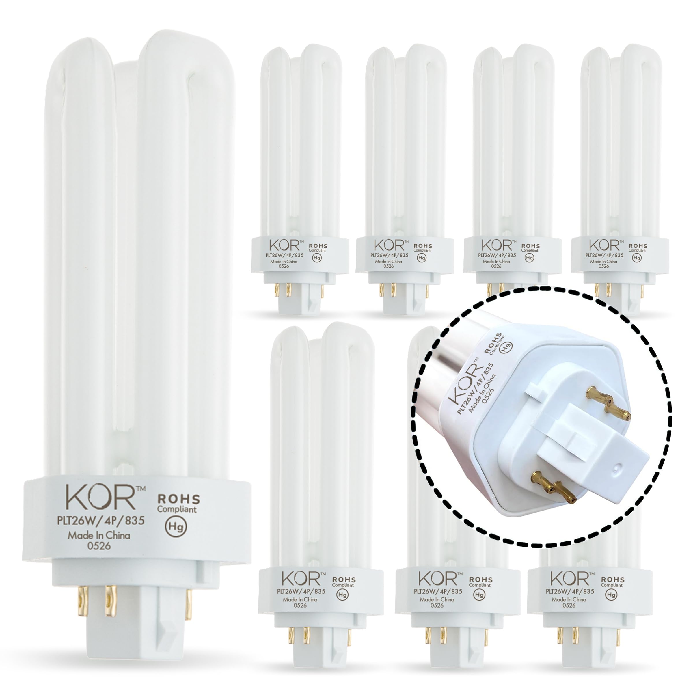 KOR 26W Triple Tube Compact Fluorescent Light Bulb, 8 Pack