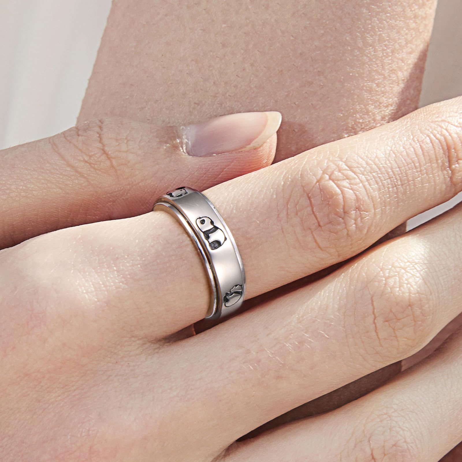 HOOHWE Spinner Rings for Anxiety,S925 Sterling Silver Fidget Anxiety Worry Relieving Boredom ADHD Autism Band Rings for Teen Girls (Panda Rings - Image 3