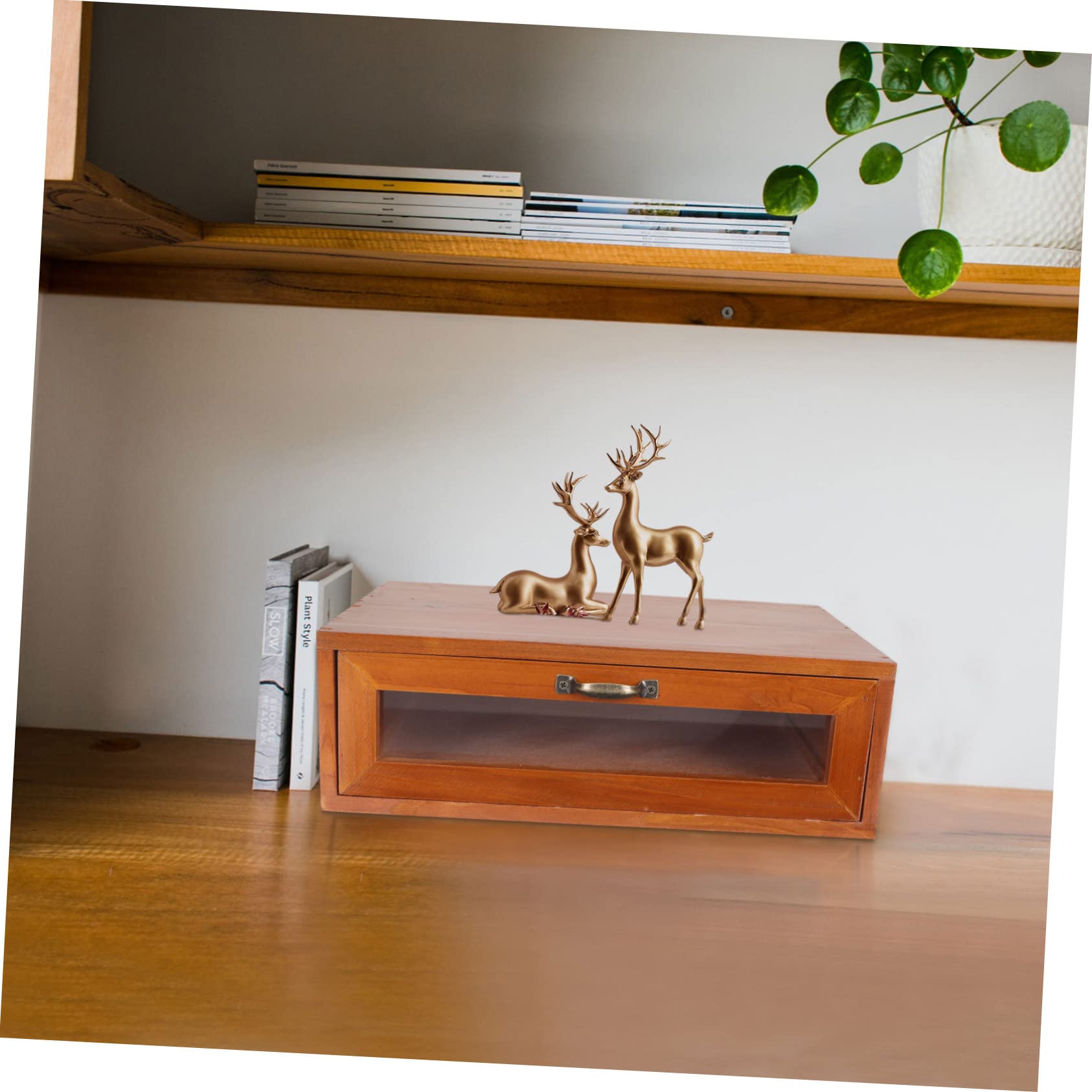 Supporto per Monitor retrò in Legno e Ferro Cassetto | Organizzatore da Scrivania per Ufficio, per Articoli di Cancelleria e Cosmetici, Stile Semplice Elegante