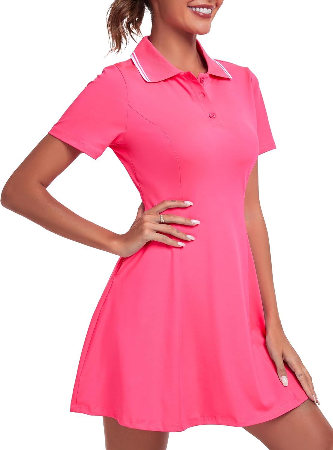 Similar FKEEP Women's Golf Dress Tennis Dresses Workout Athletic Dress with Shorts/Short Sleeve/Pocket X-Small 05 Neon Pink