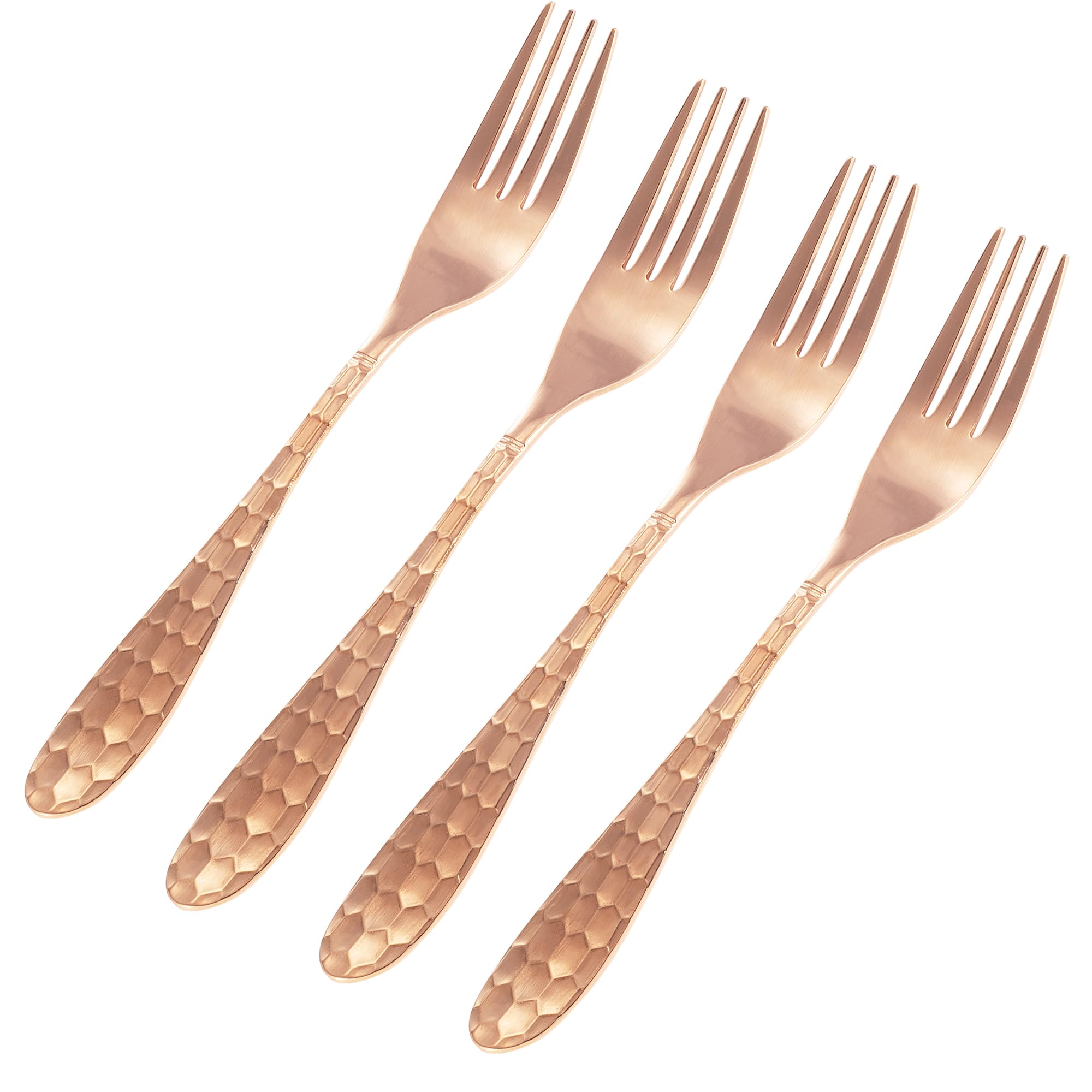 Wollet Copper Dinner Forks 4 Piece Copper Forks Silverware Set Dessert Forks, Table Forks, Salad Forks for Home, Kitchen or Restaurant, Dishwasher Safe