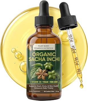 Sacha Inchi Oil Drops, Organic Sacha Inchi Oil Rich in Vitamin D3, for Joint Dryness Skin & Daily Wellness, Pressed Virgin Inca Nut Oil, 2 fl oz