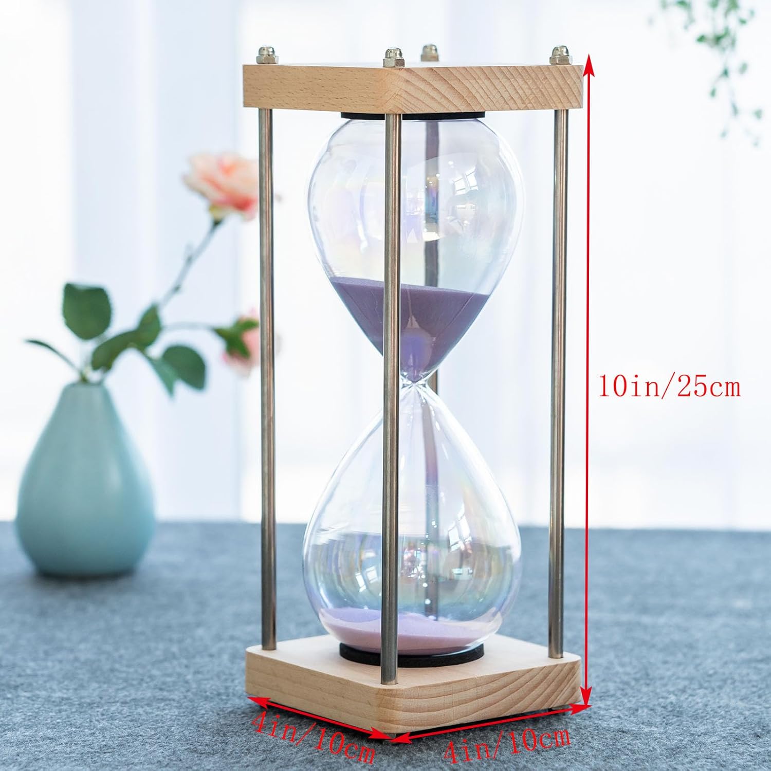 Large 60-Minute Hourglass Sand Timer,Pastel Macaron Glass & Natural Oak Wood Base, Modern Minimalist Office Home Desktop Decor (Macaron Purple)