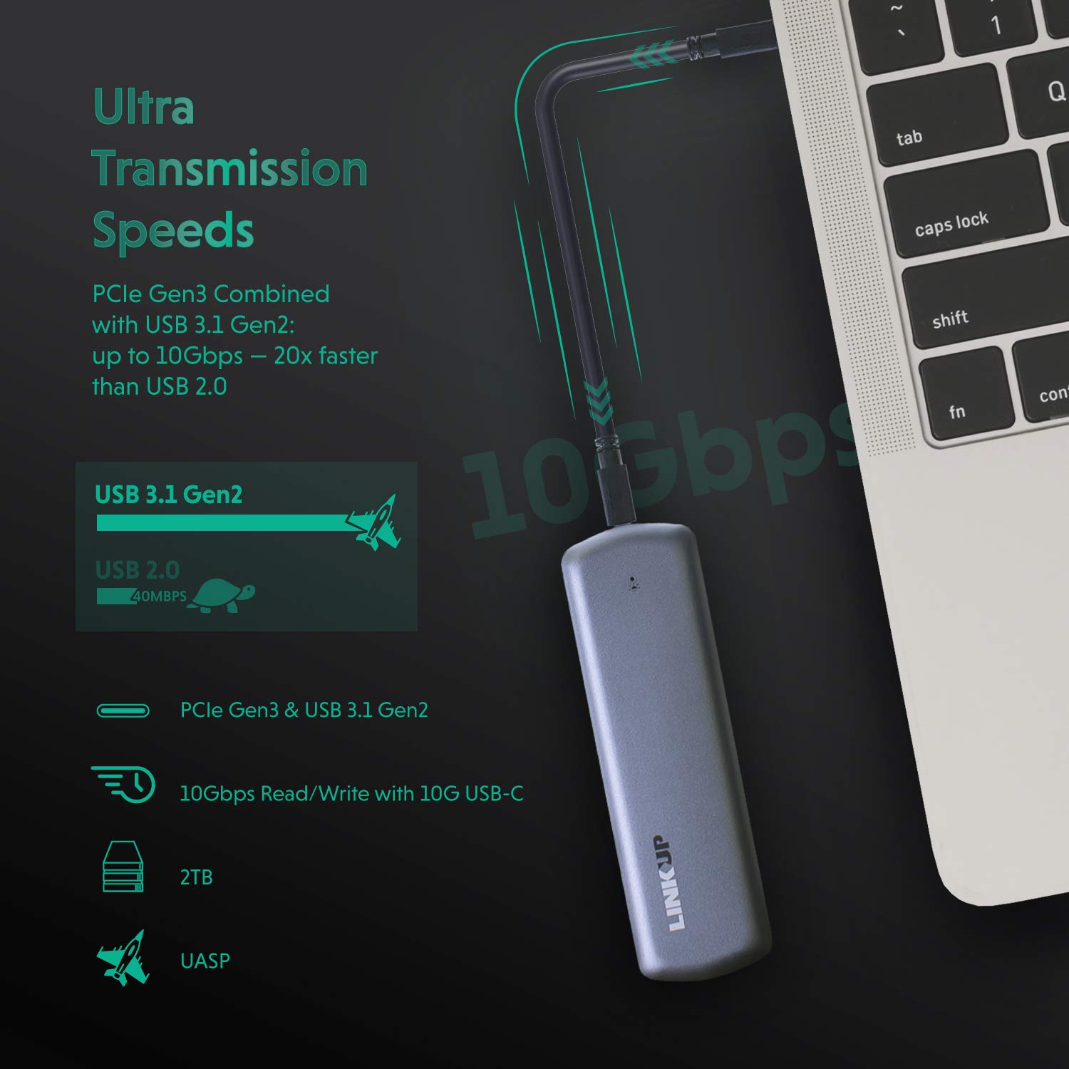 LINKUP - Premium Tool-Less NVMe SSD 10 Gbps Enclosure M.2 to USB-C | Aluminum USB 3.1 Gen 2 to PCIe Gen3 x2 Bridge Chip for Windows & Mac | Compatible with Samsung 960/970 EVO/PRO WD Black Intel
