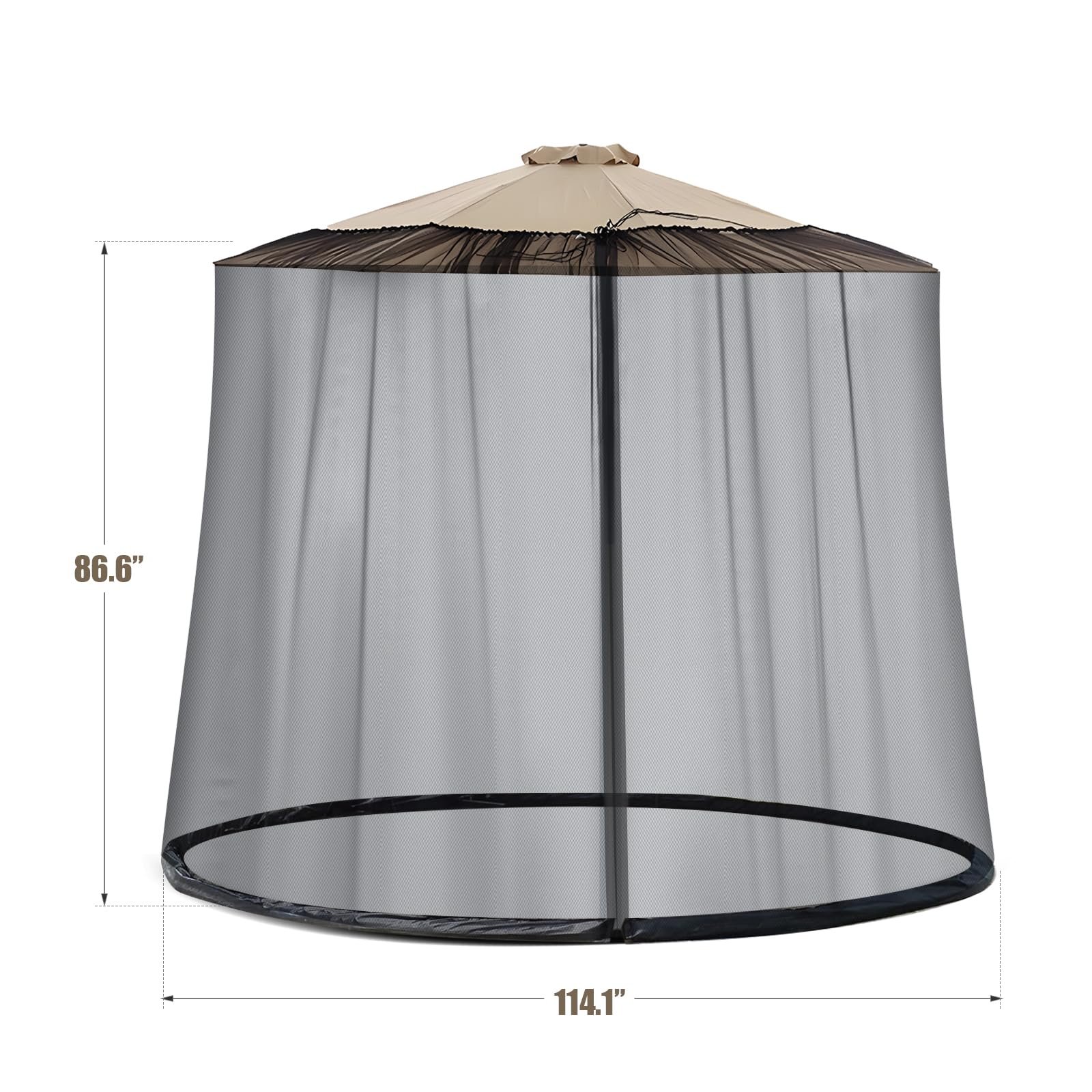 Red de paraguas de 9 a 11 pies para sombrilla al aire libre, mosquitera colgante universal para patio, pantalla de malla de poliéster para mesas de patio con cremallera (negro) 7