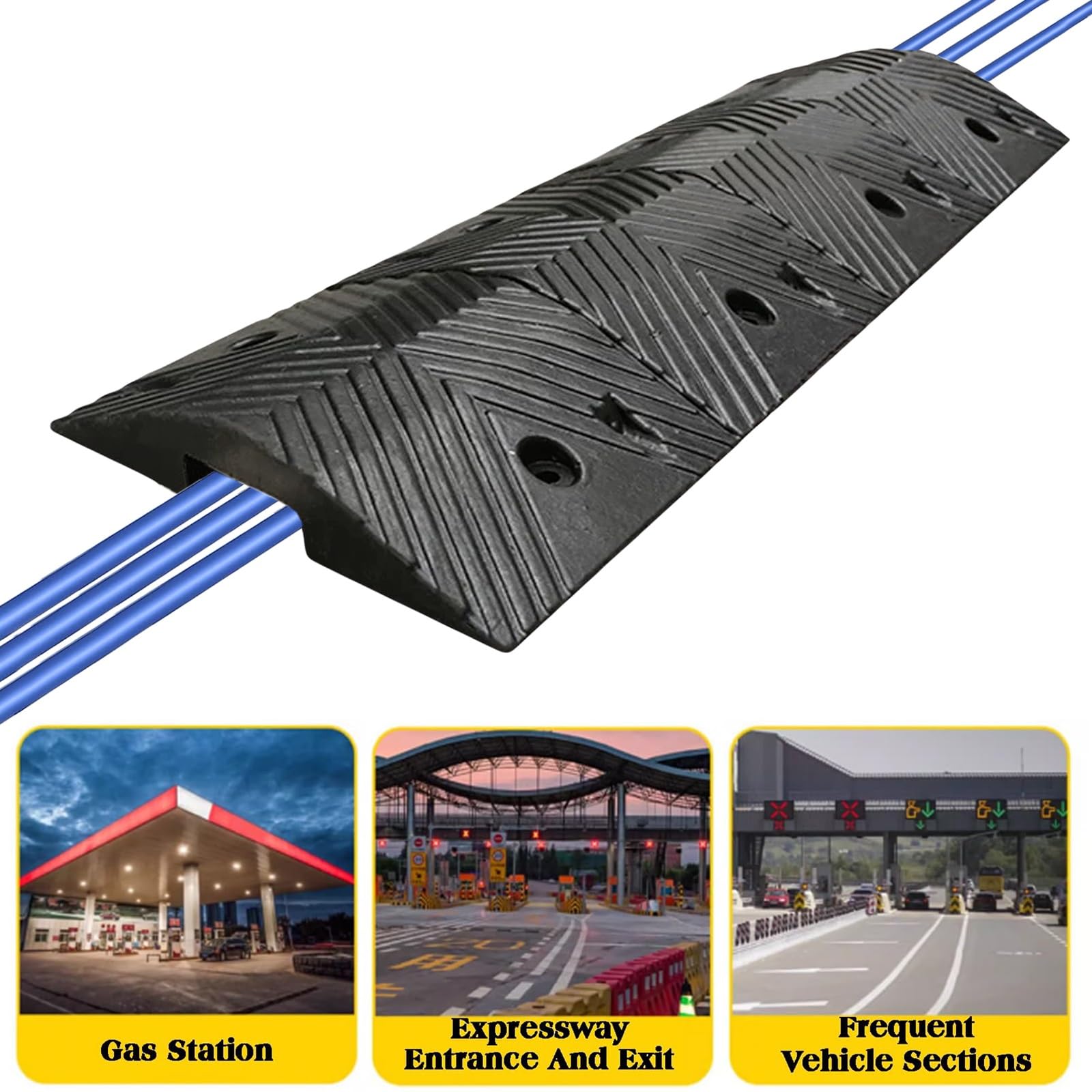 Pasacables Suelo de Goma de 10T/22046lbs Protector Cable de 1 Canal para Supermercados Domésticos Fábricas Almacenes(5 * 5cm/2 * 2in)