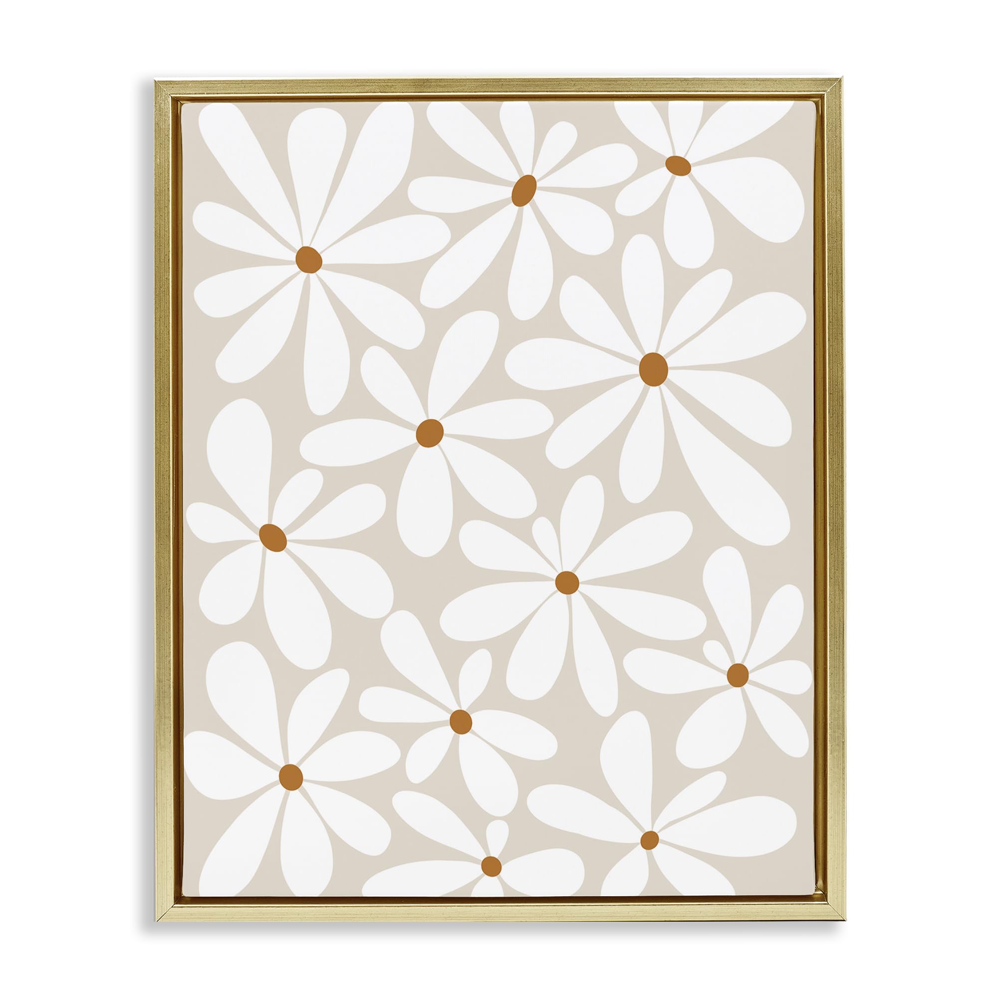 Stupell Industries 'Beige & White Daisies', Floating Frame Canvas Art, Gold, 25 x 31 Inches, Easy to Hang and Sturdy, Made in USA, by Susan Ball