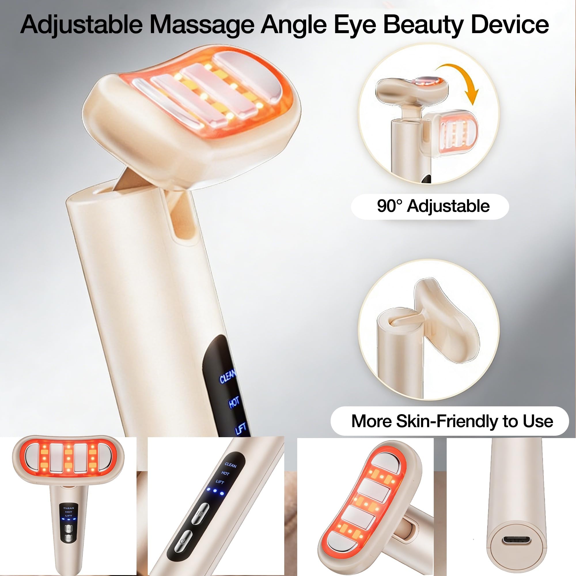 9-in-1 LED-Gesichtsstab & Augenmassagegerät mit rotem Licht, EMS-Mikrostrom, Wärme & Vibration, wiederaufladbares Beauty-Tool für einen strahlenden Look